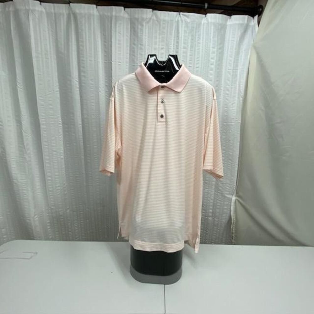FootJoy FJ Mens XL Lisle Golf Polo Shirt Pink White Stripe Stretch Performance